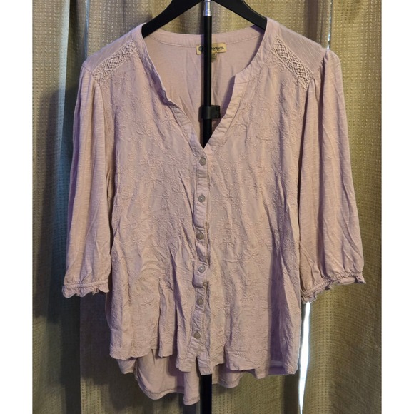 Democracy Tops - Democracy Embroidered Button Up Front Blouse Women's Size 2X Pink